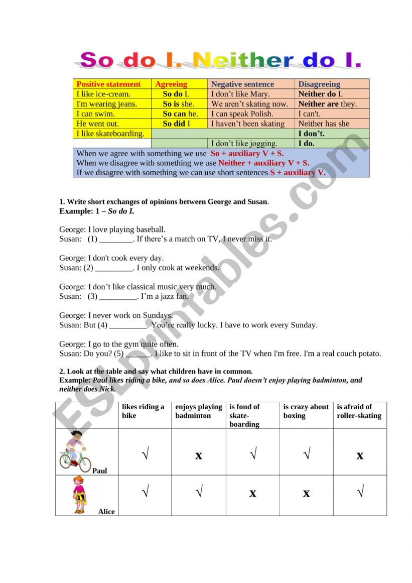 So do I. Neither doI I. worksheet