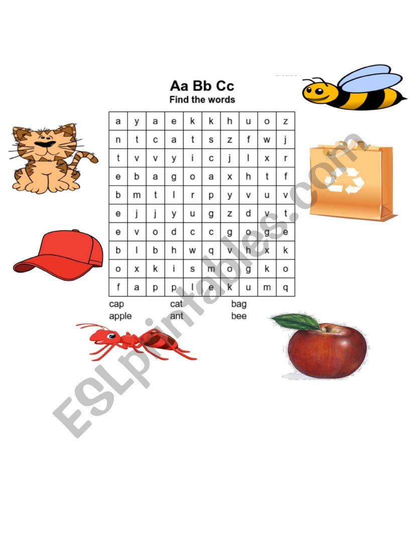 A B C wordsearch worksheet