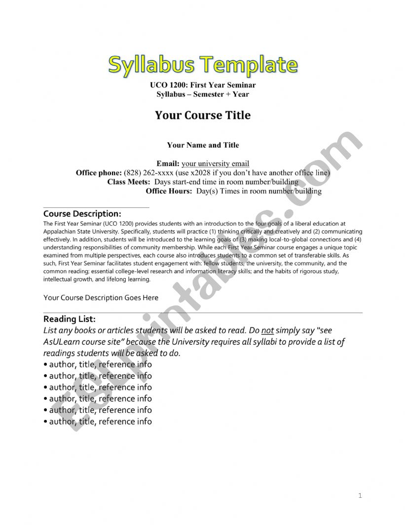 Syllabus template worksheet