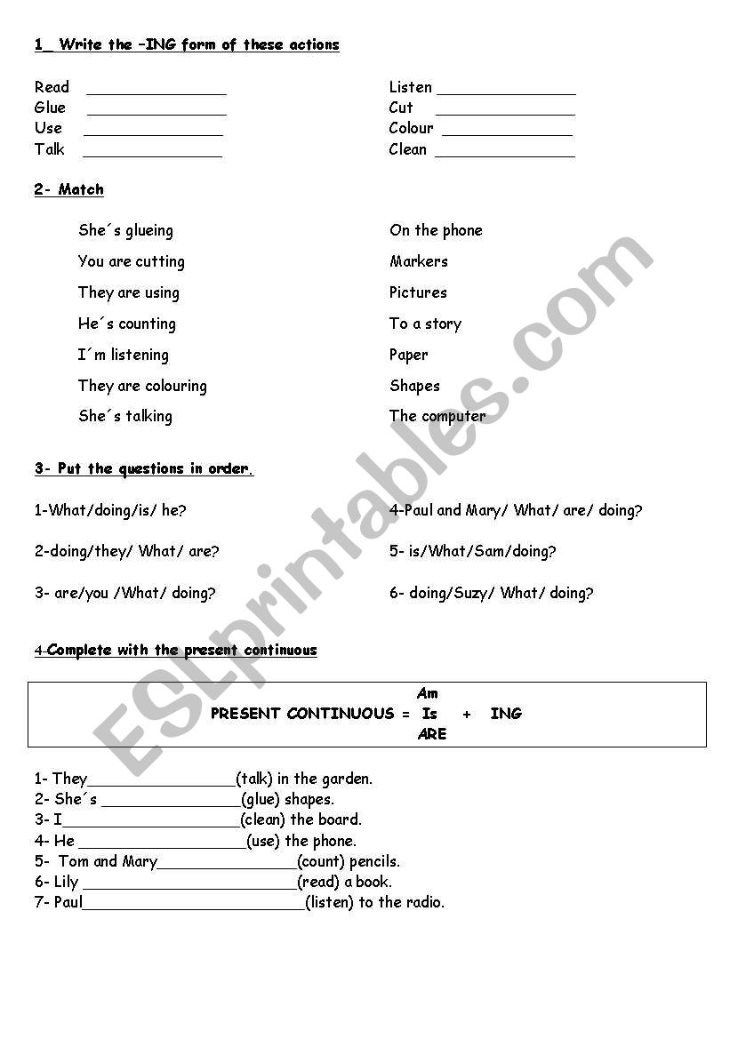 Present continuous Practice worksheet