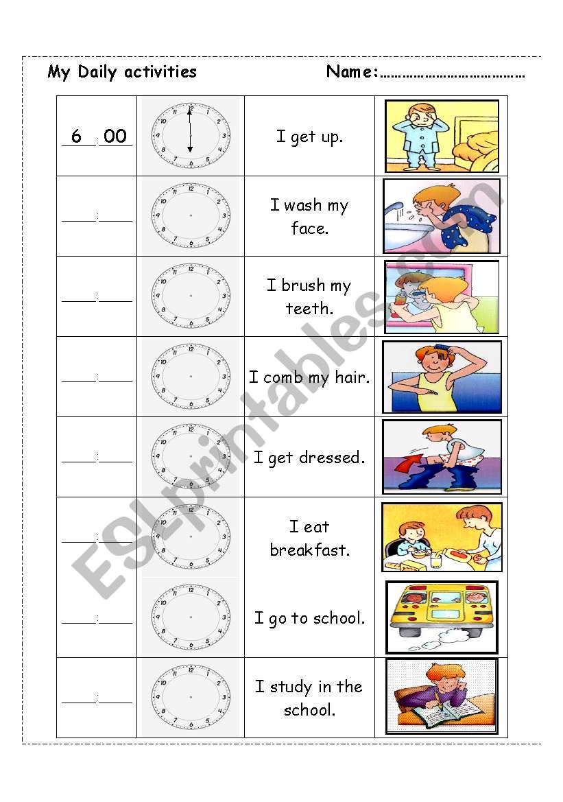 my daily activities worksheet