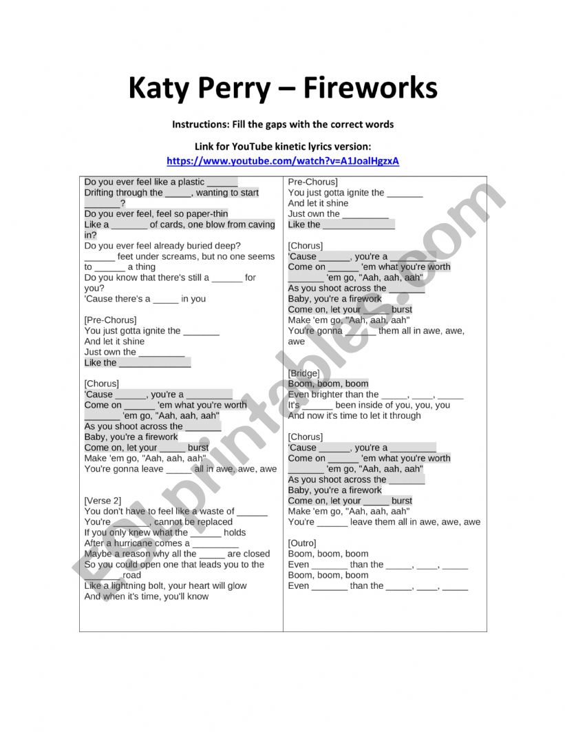 Katy Perry  worksheet