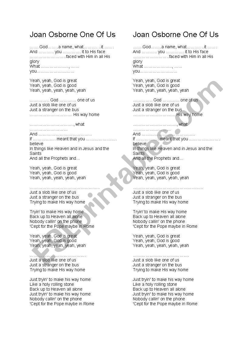 Joan Osborne - One of us worksheet