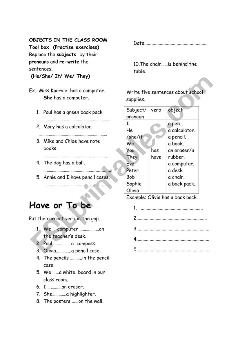 HAS AND HAVE worksheet