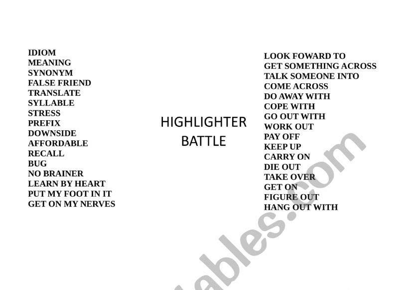 The Highlighter Battle worksheet