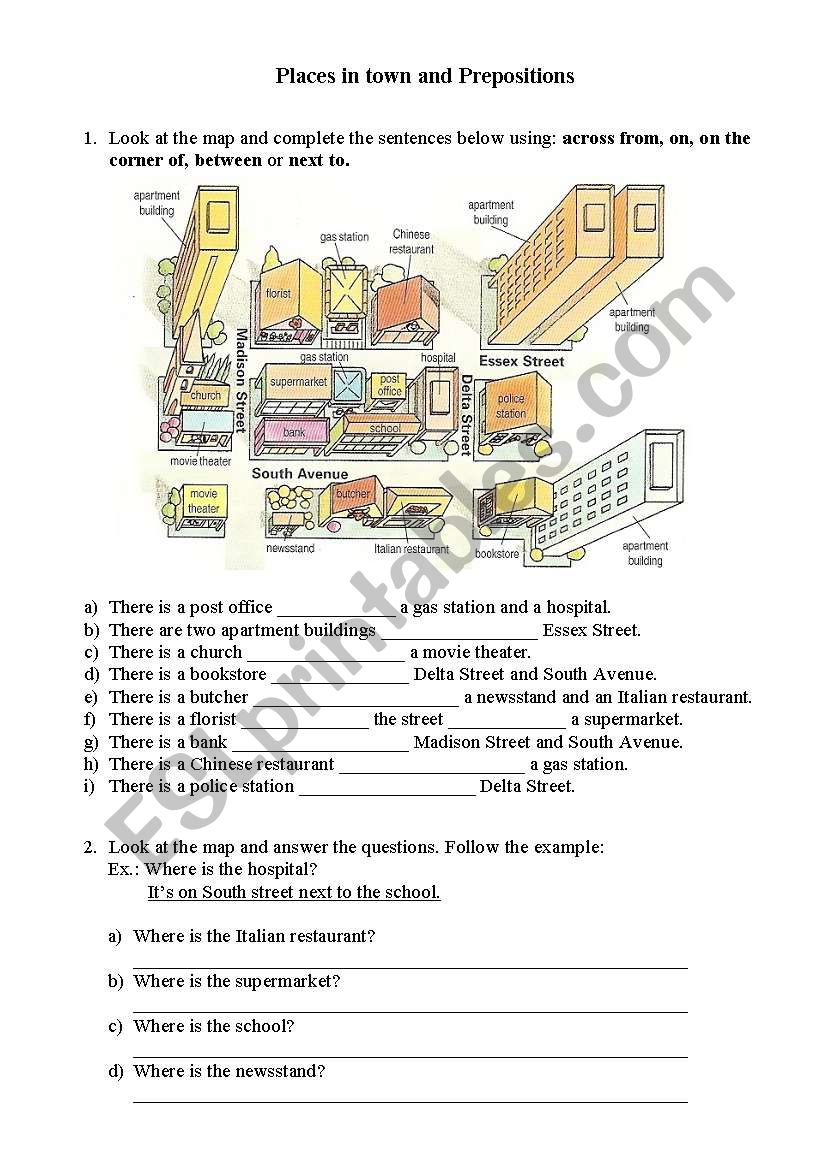 Places in town and Prepositions