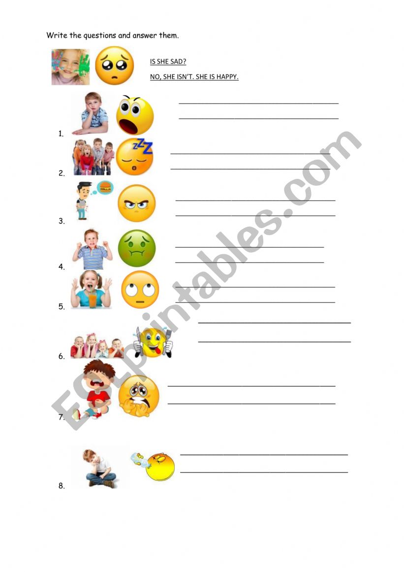 To be + emotions writing task worksheet