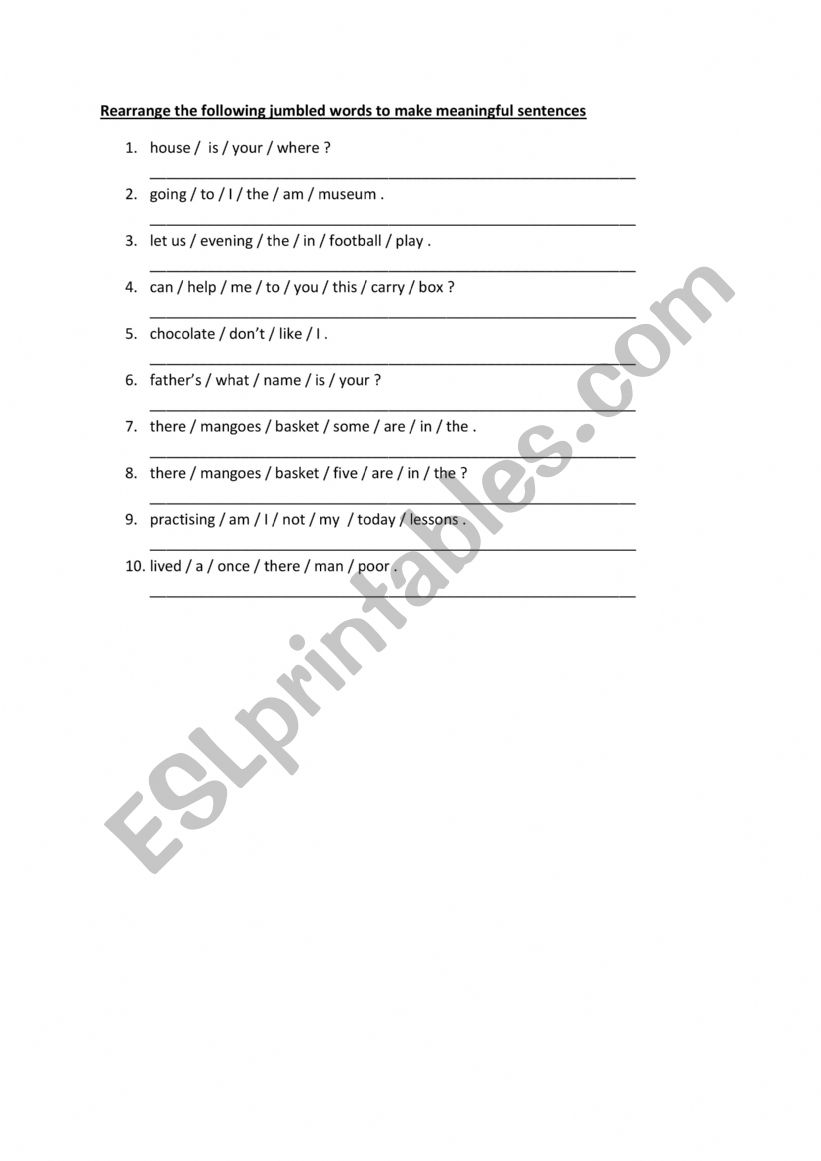 Unscrambling worksheet