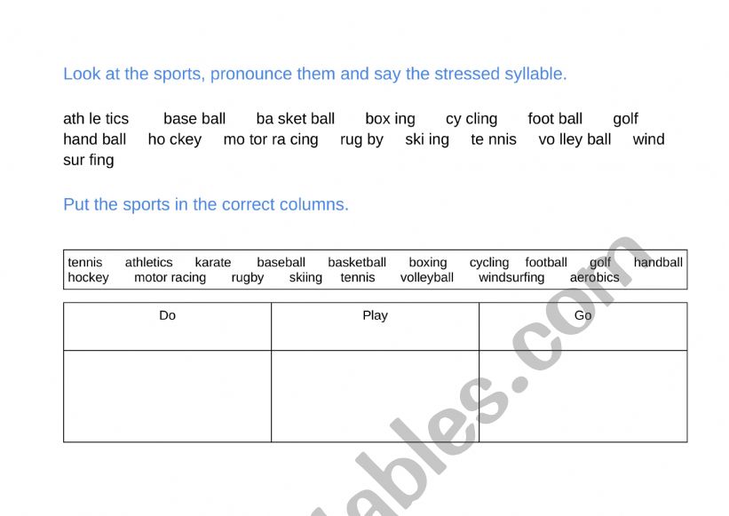 Sports worksheet