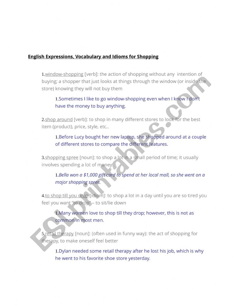 English Expressions - Vocabulary and Idioms for Shopping