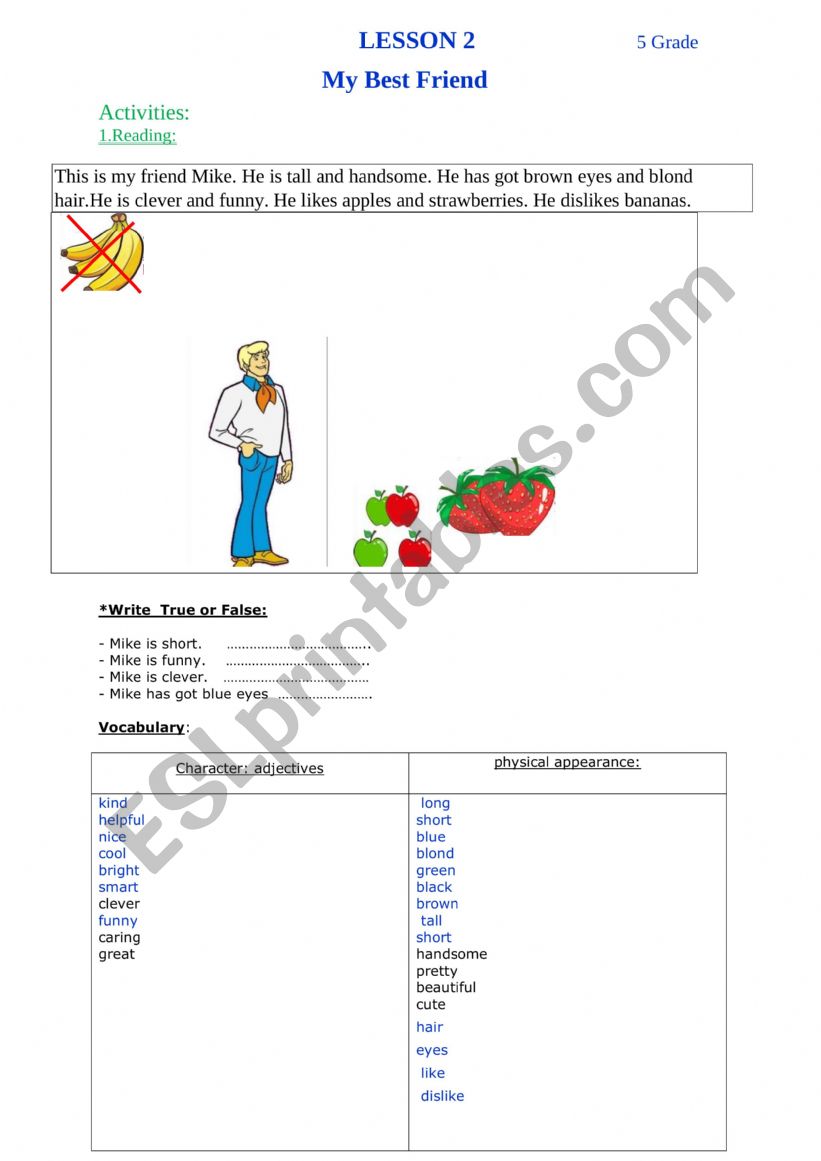    Unit 2: Lesson 2: My Best Friend (5 Grade)
