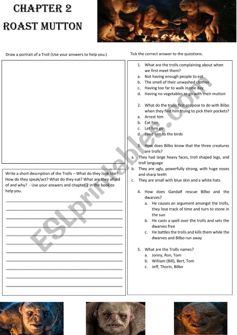 The Hobbit Chapter 2 Task worksheet