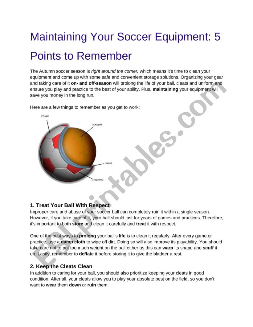 Maintaining soccer equipment  worksheet