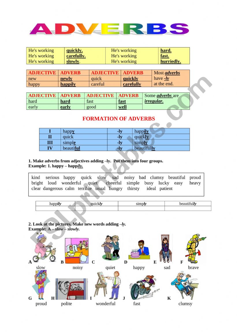 Adverbs of manner worksheet