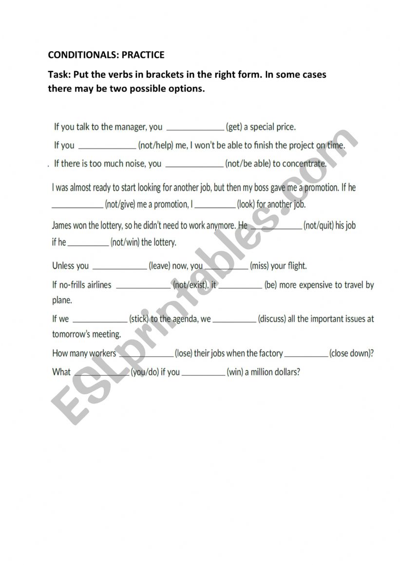 Conditionals: 0-3 worksheet