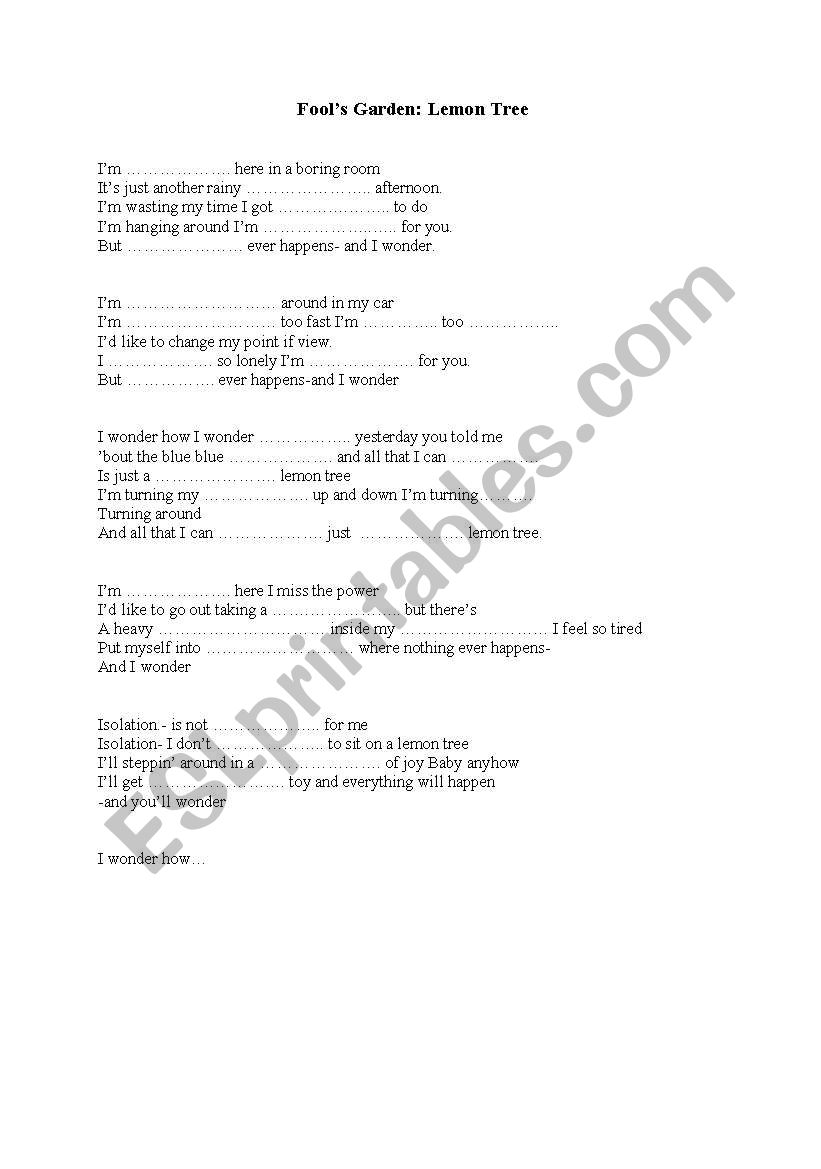 Lemon tree worksheet