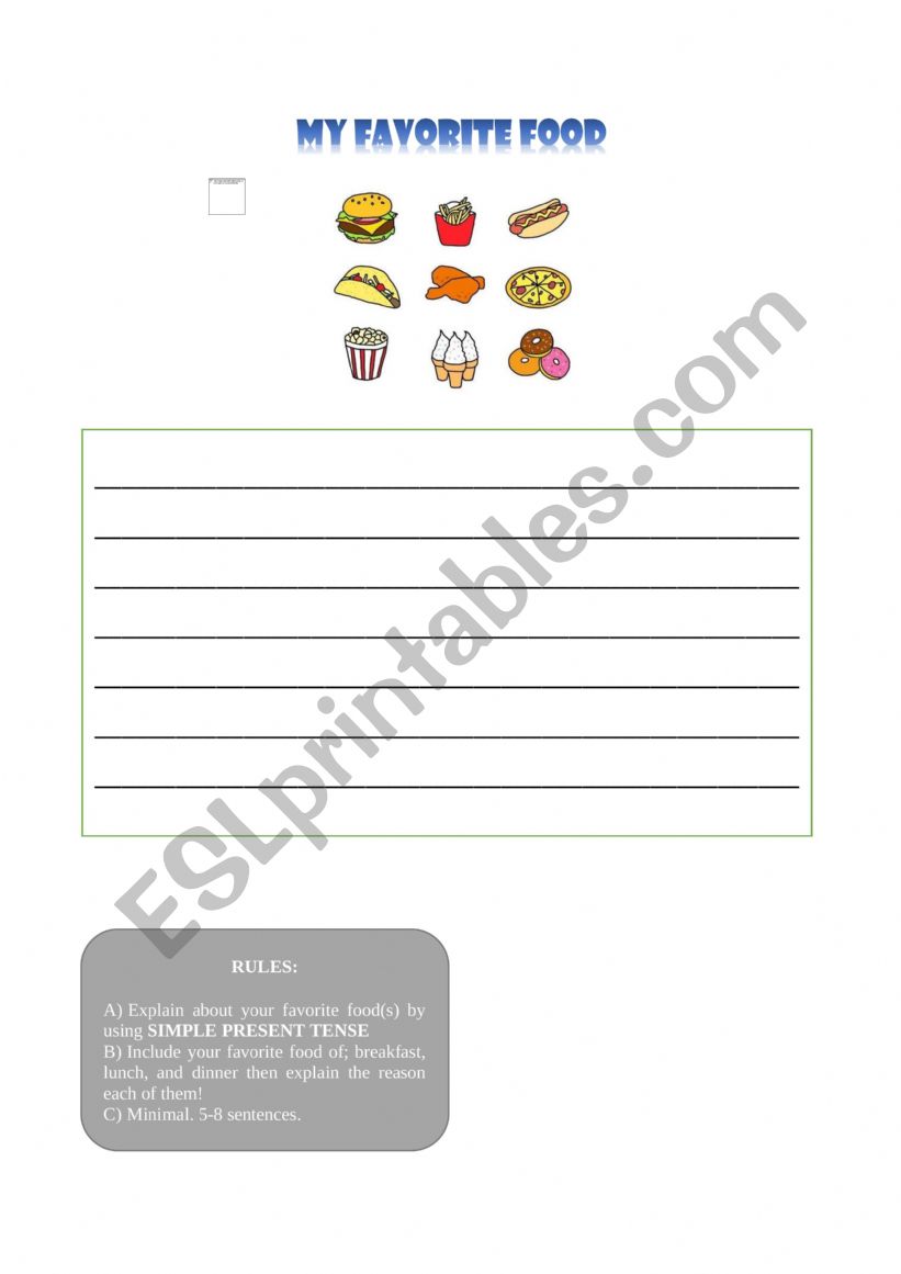 MY FAVORITE FOOD WRITING - ESL worksheet by fruitbasket