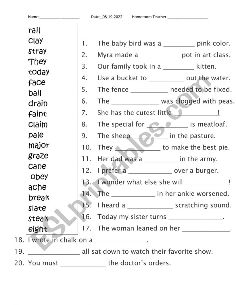 Spelling Test worksheet