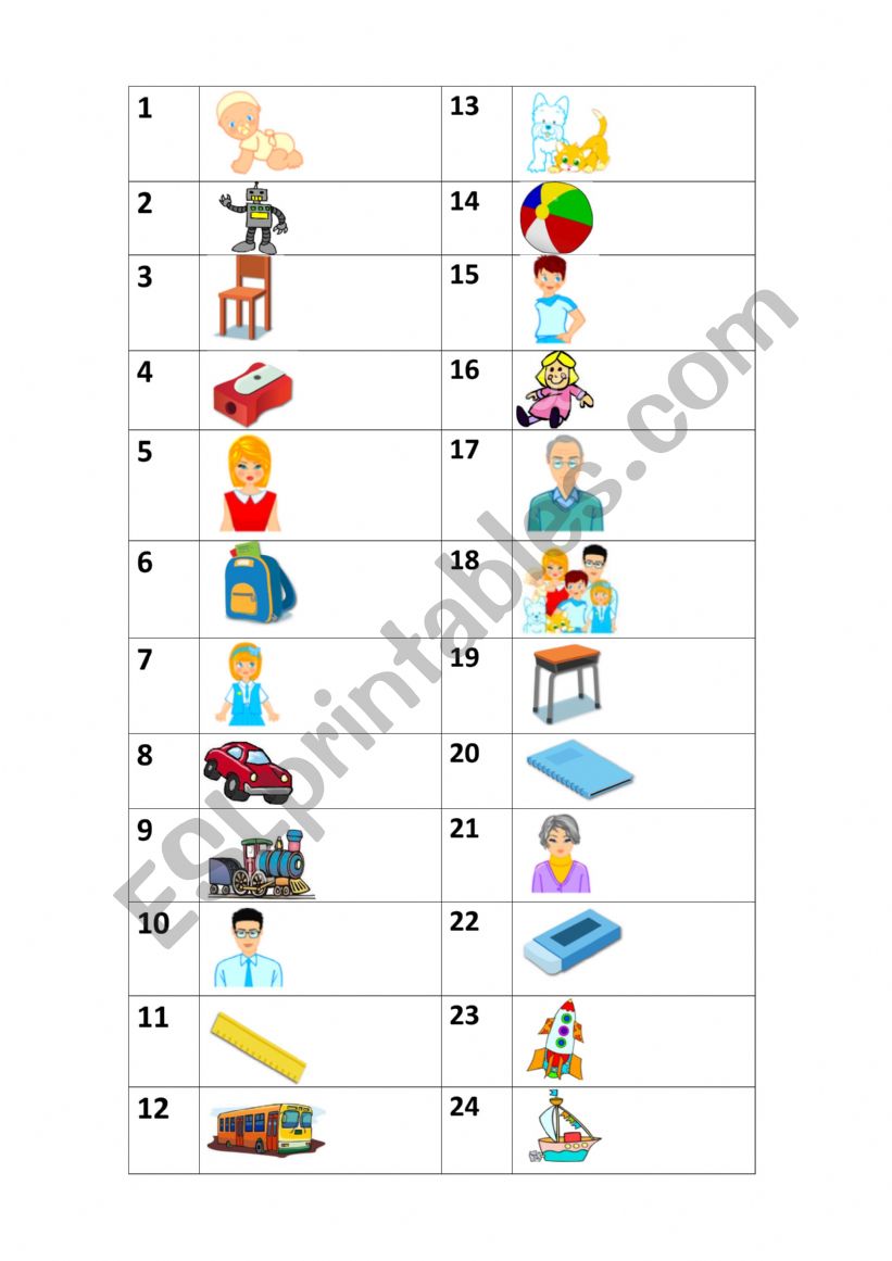 toys,school things,family worksheet
