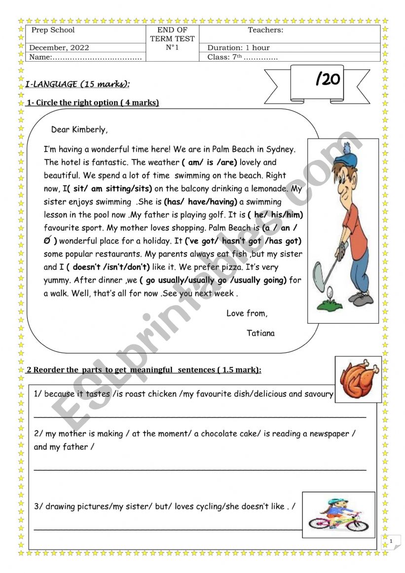 7th end term 1 worksheet