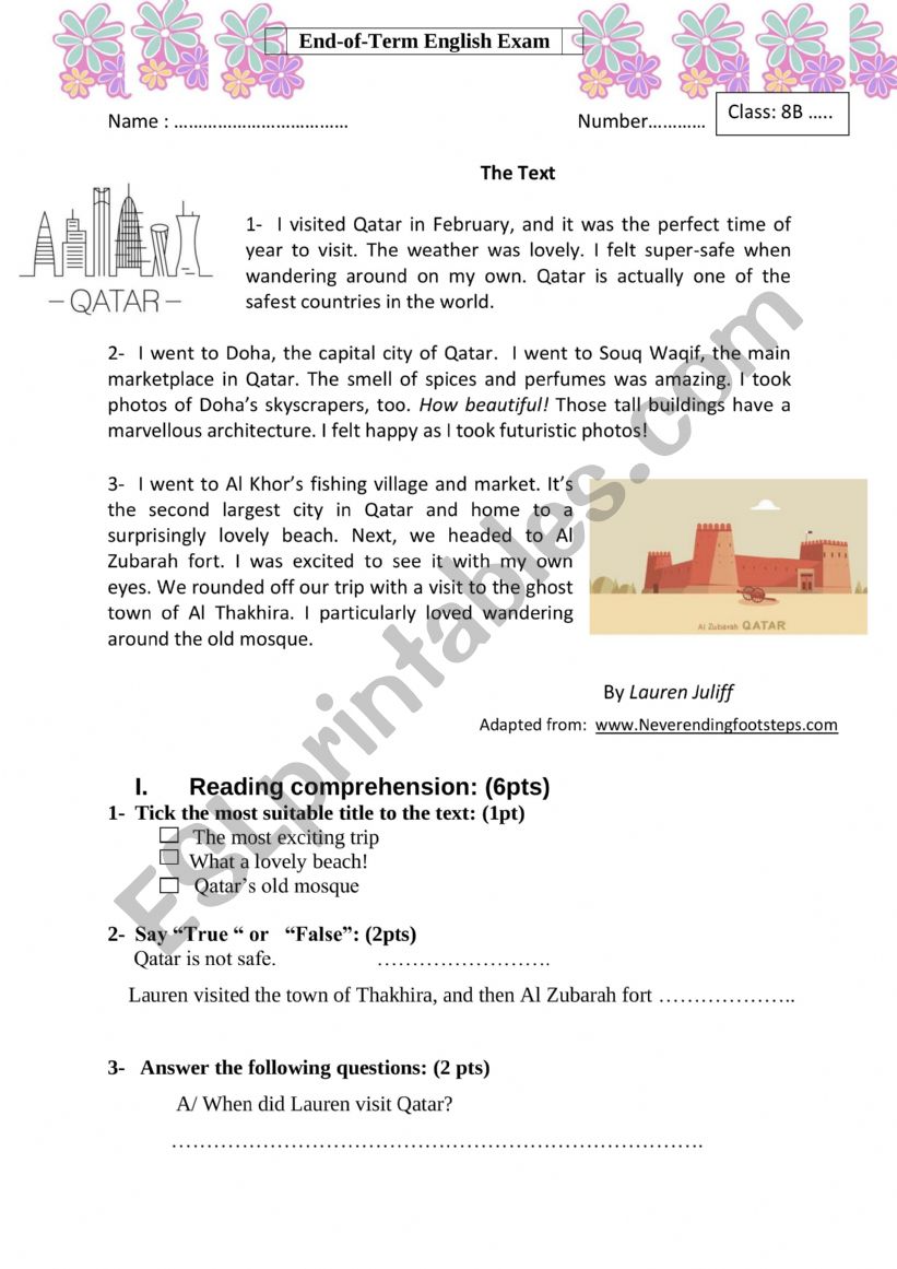 End of term n 1 -8rh form worksheet