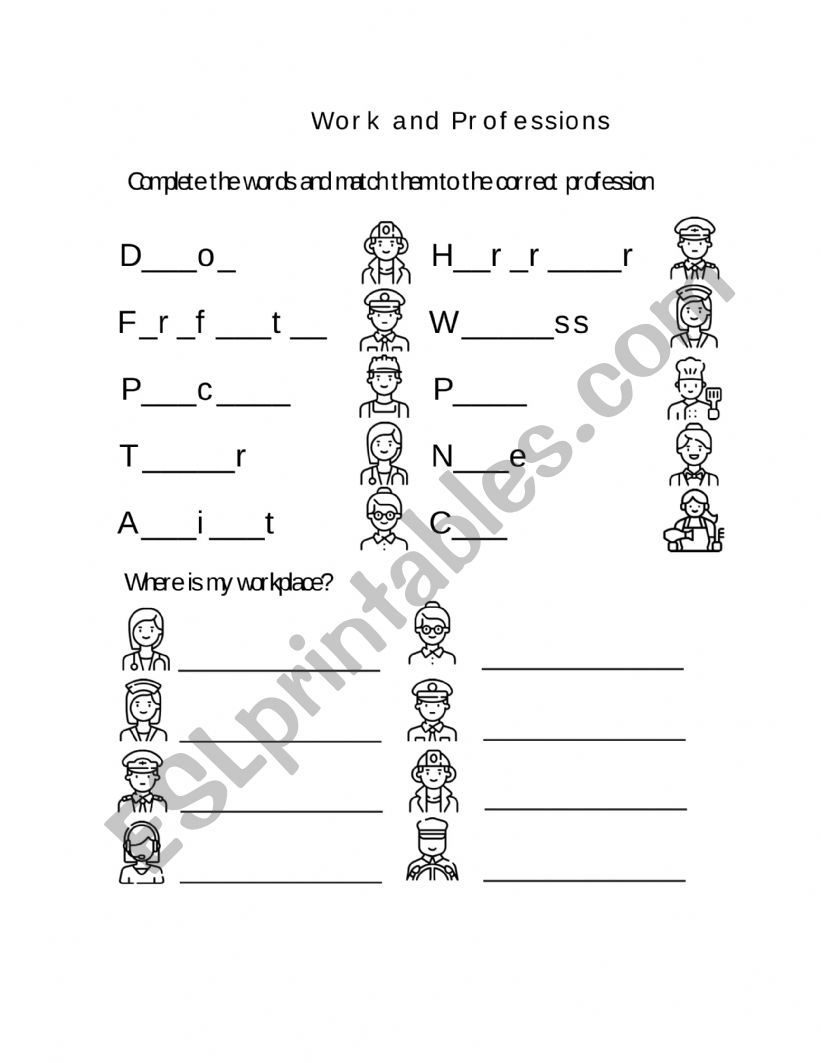 Work and professions  worksheet