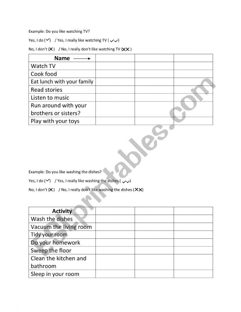 �Do you like...� survey worksheet