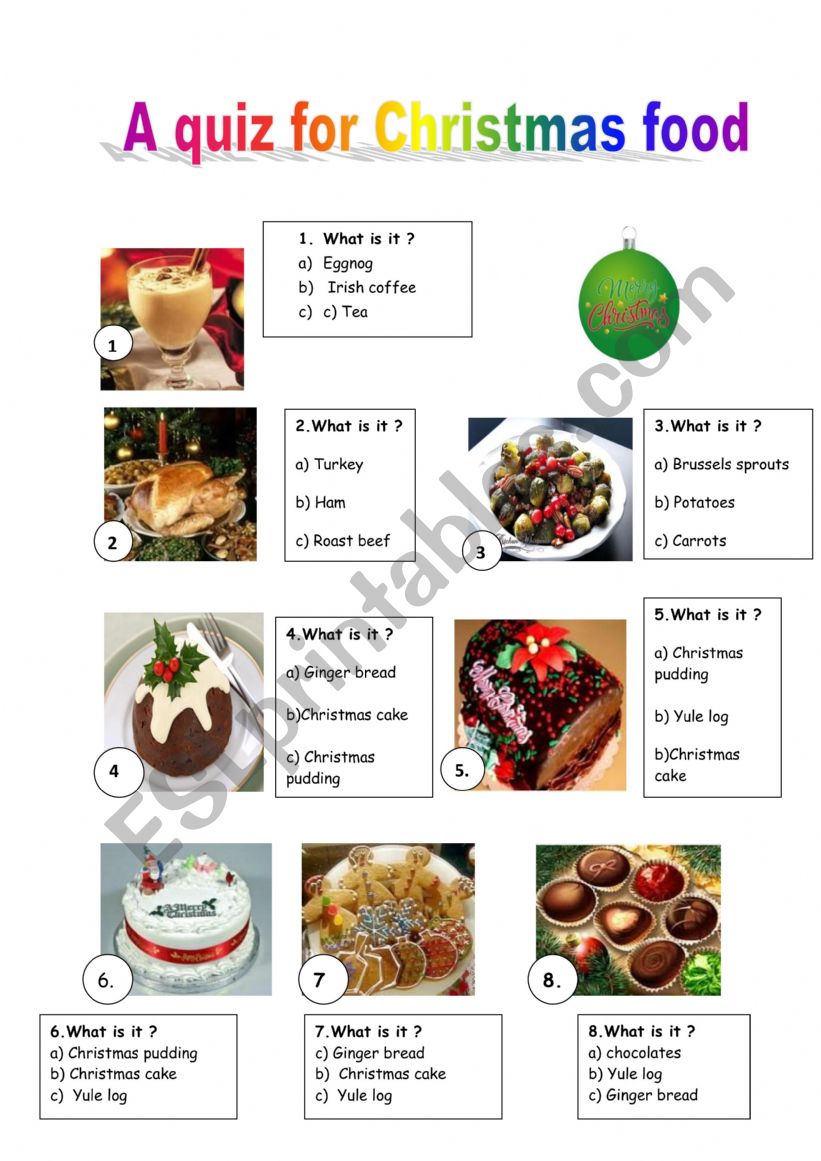 Christmas food quiz worksheet