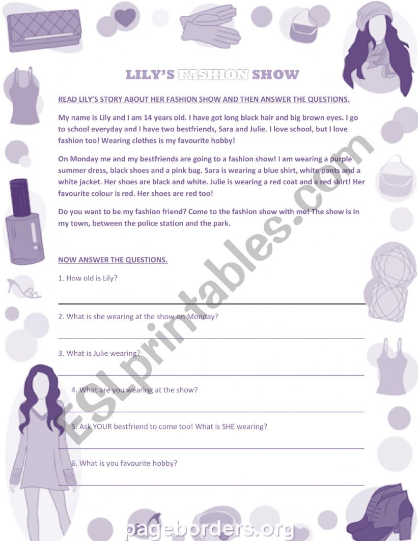 Lilys fashion show (reading comprehension)