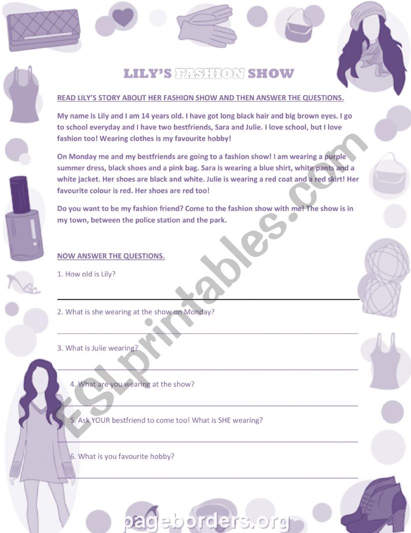 LilyÂ´s fashion show (reading comprehension)