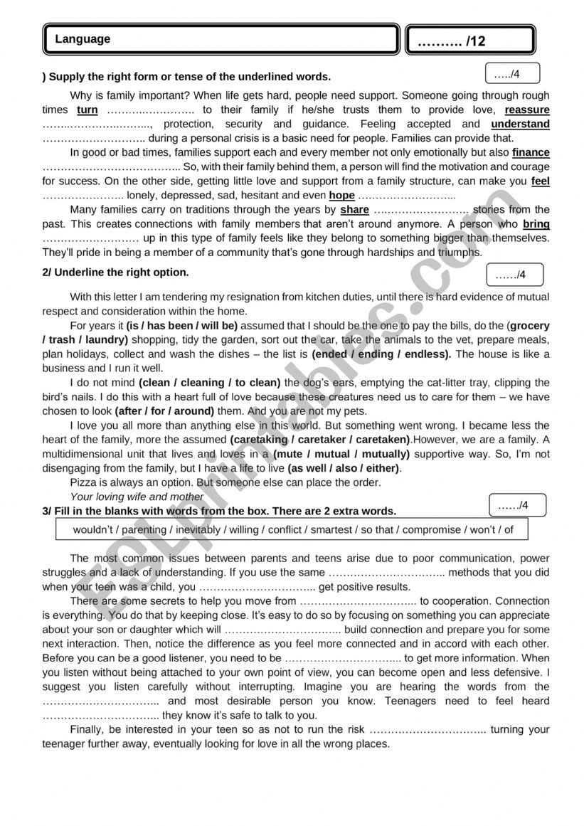 Mid-term one test 3rd form worksheet