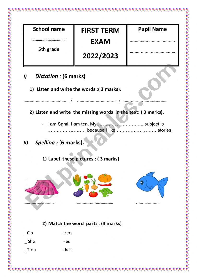 FIRST TERM EXAM (2022/2023) worksheet