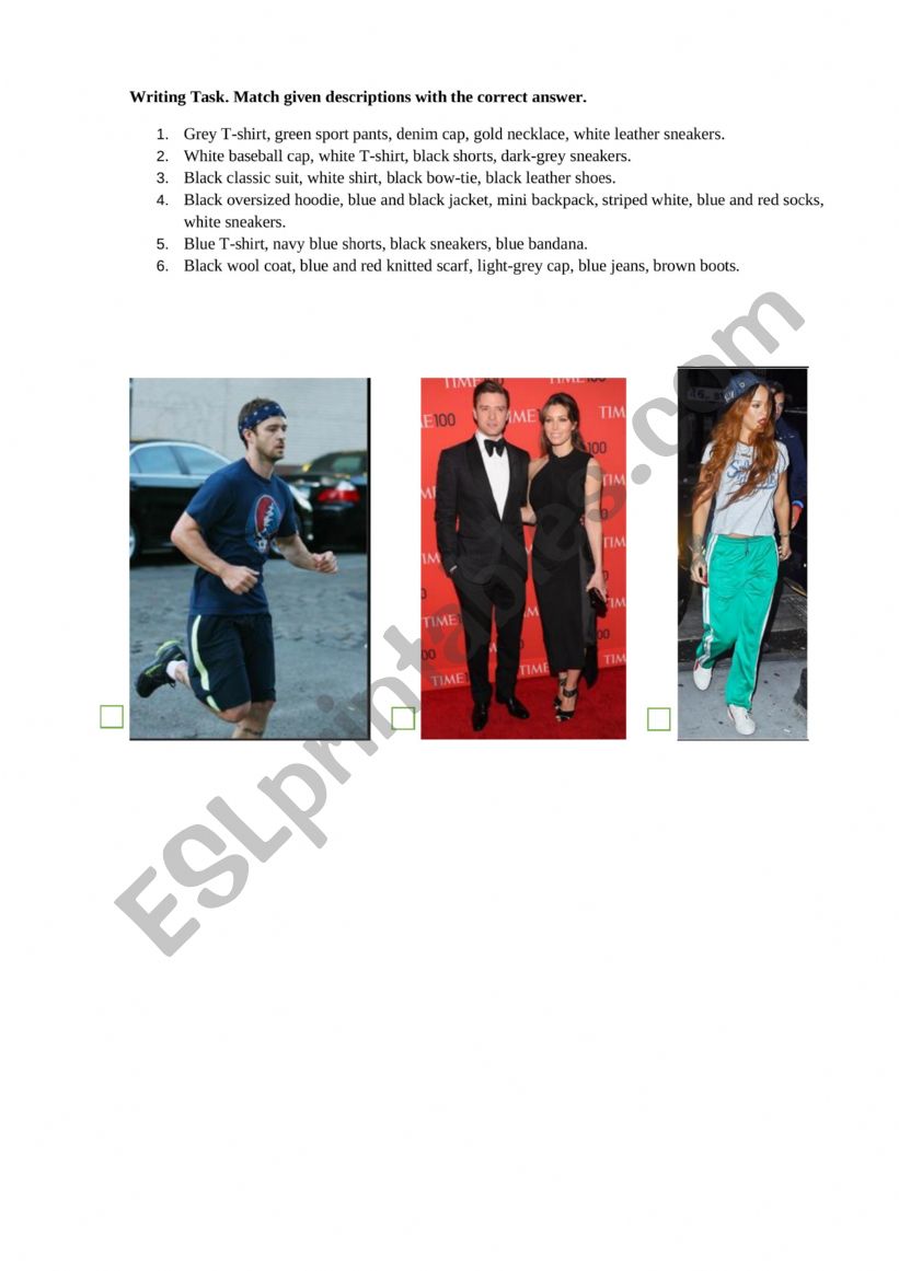 Matching. clothes worksheet