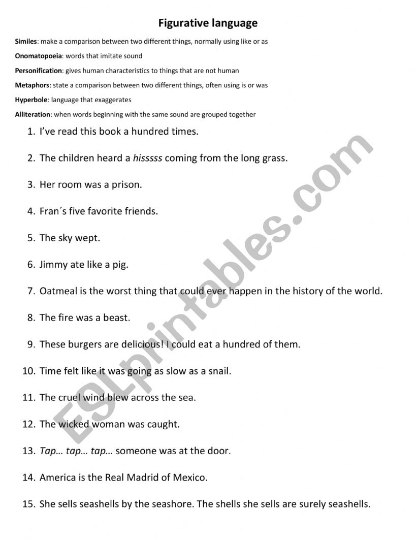 Figurative Language worksheet