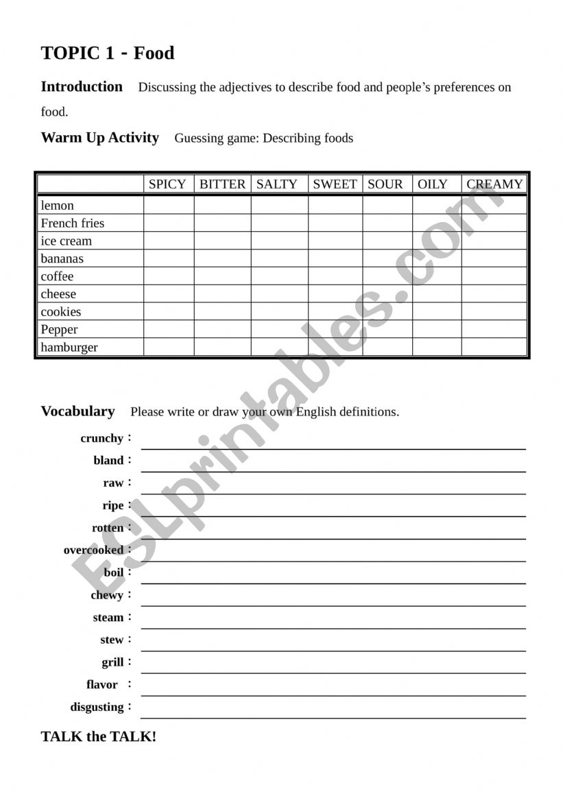 Food  worksheet