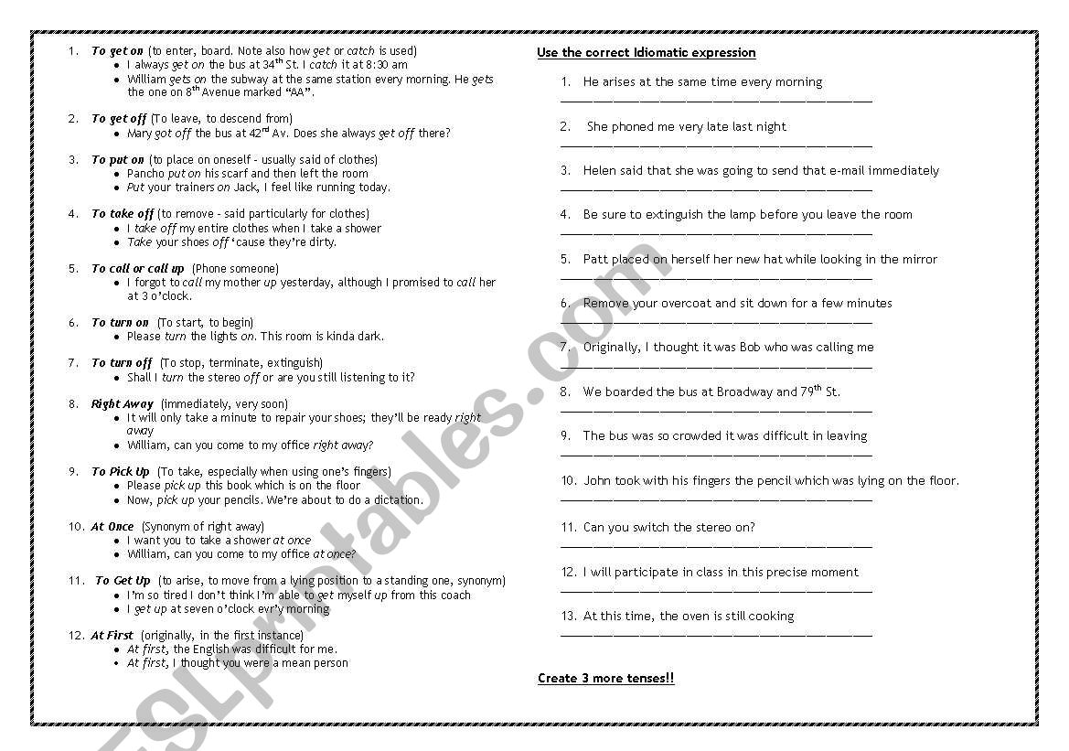 Phrasal Verbs y Expresssions worksheet