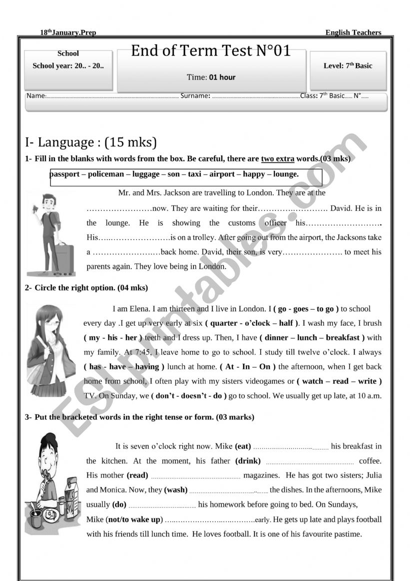 Full term test017th form worksheet