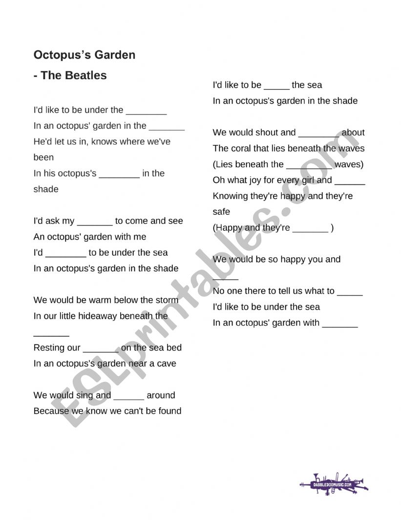 Octopus Garden worksheet