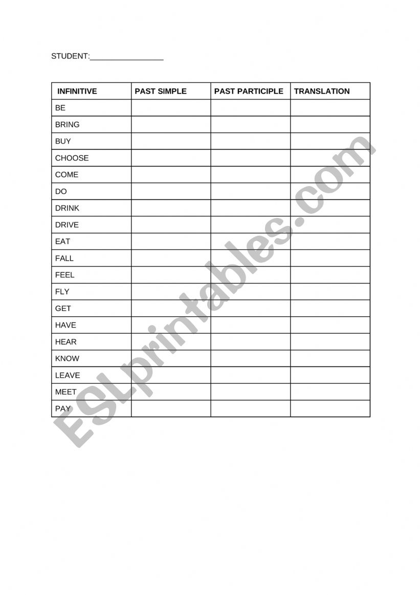 IRREGULAR VERBS worksheet