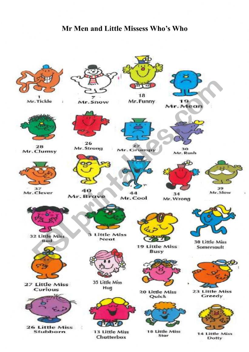 WhoÃ¯Â¿Â½s Who Mr Men and Little Misses