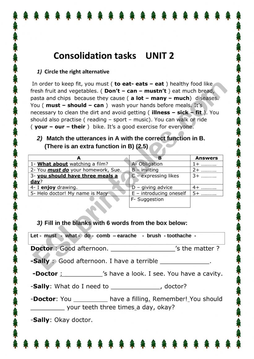 6th form Tunisian primary schools: unit 2 consolidation tasks 