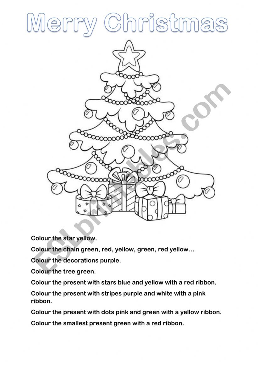 Colour the Christmas tree worksheet