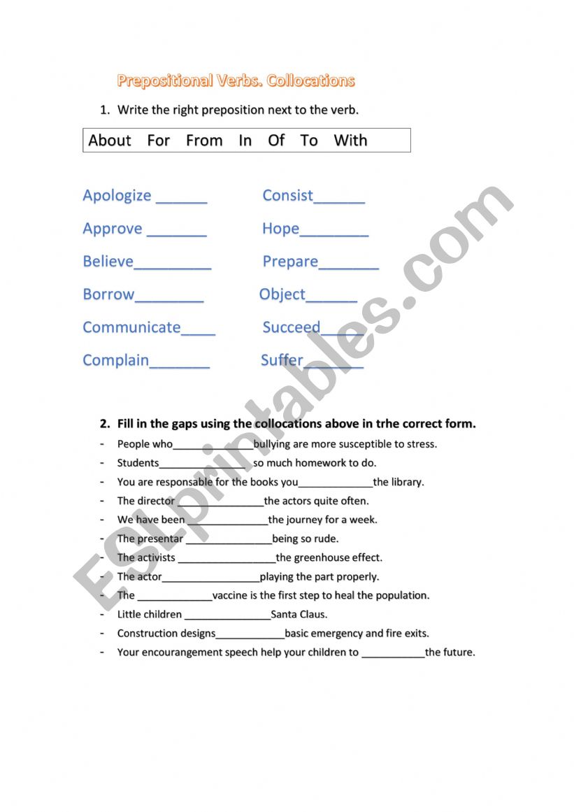 Collocations . Prepositional verbs