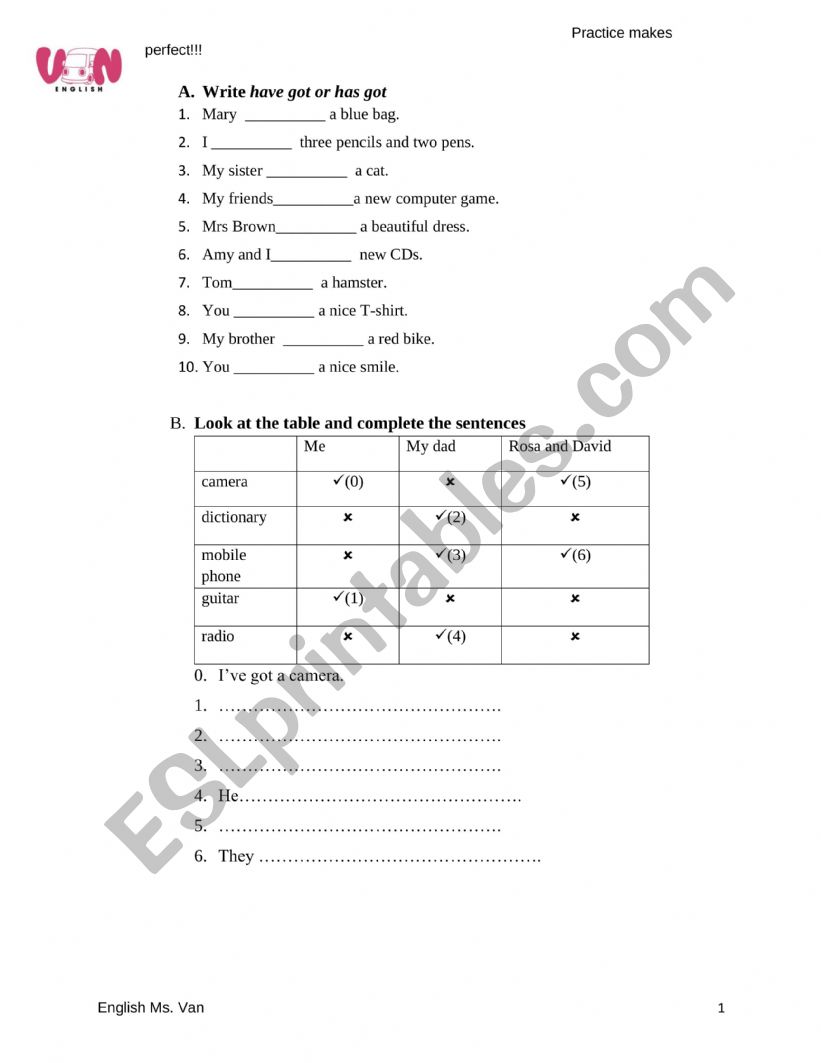 Have got or has got worksheet