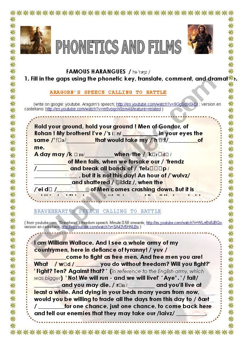 ARAGORNÂ´S AND BRAVEHEARTÂ´S BATTLE SPEECHES
