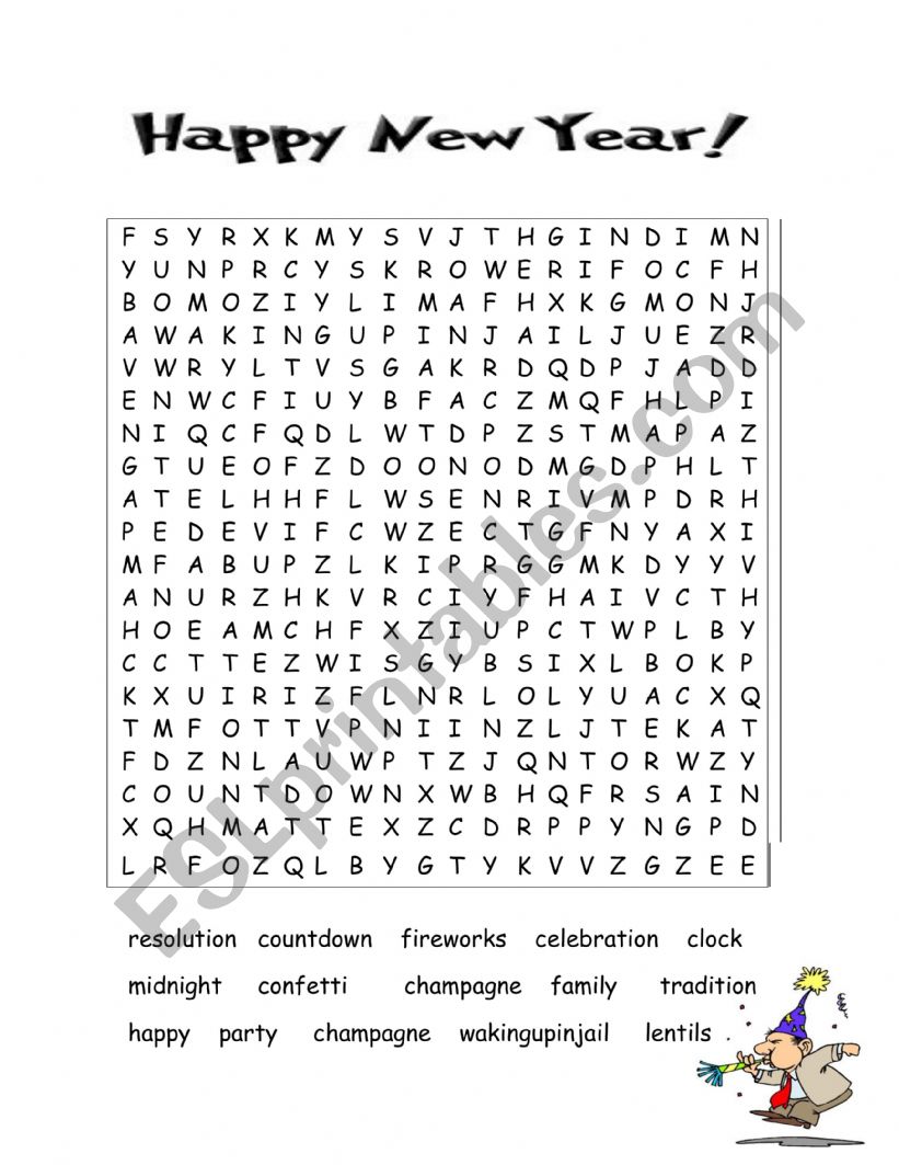 New Year Word Search worksheet