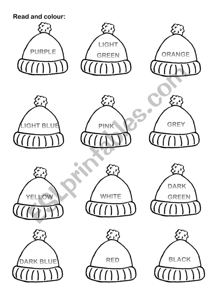 Colour the hats worksheet