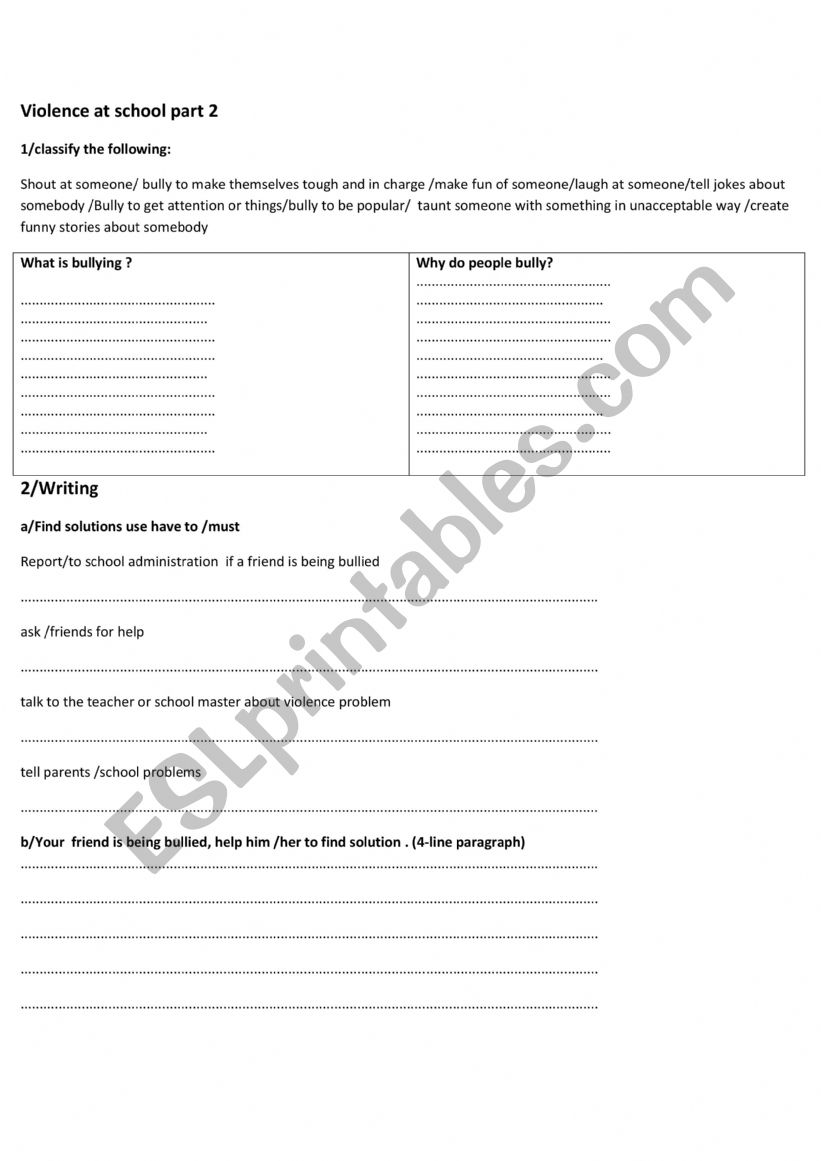 writing about violence/part 2 worksheet