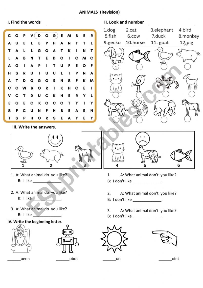 animals worksheet