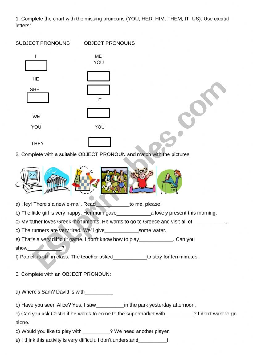 Subject and object pronouns worksheet